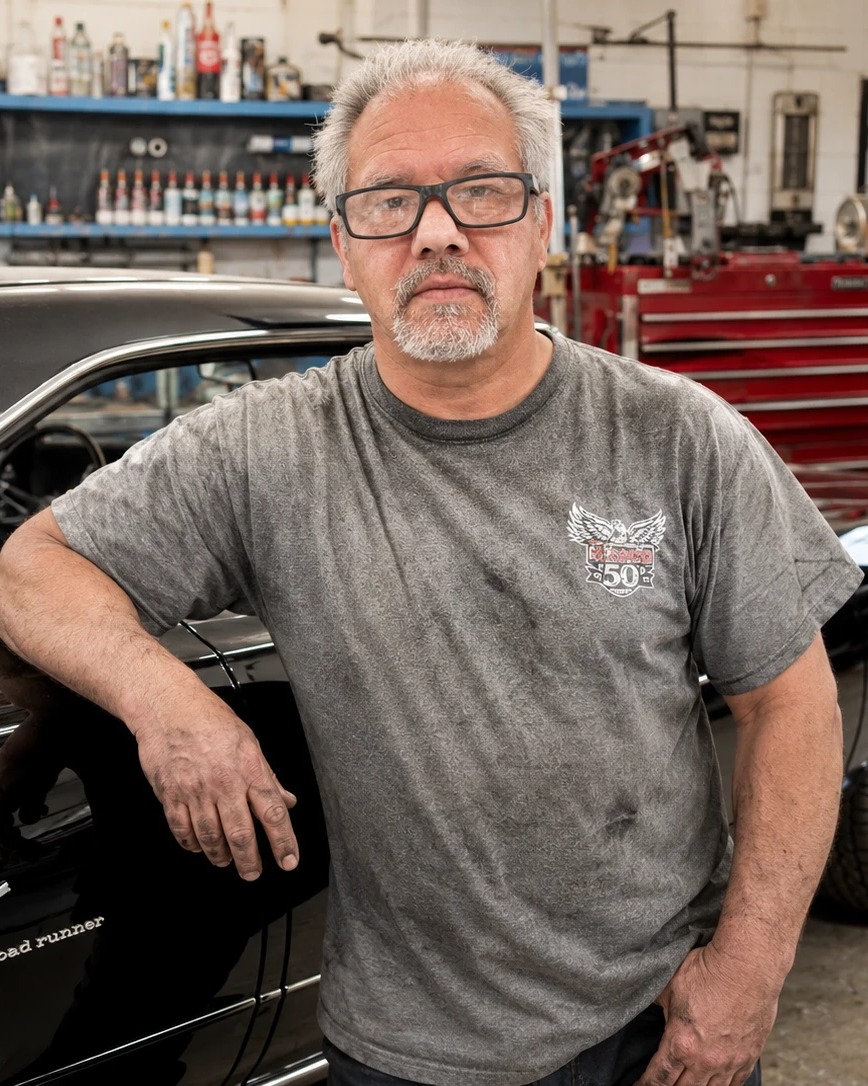 Wayne, owner of Sick Custom Collision Repair, in the shop